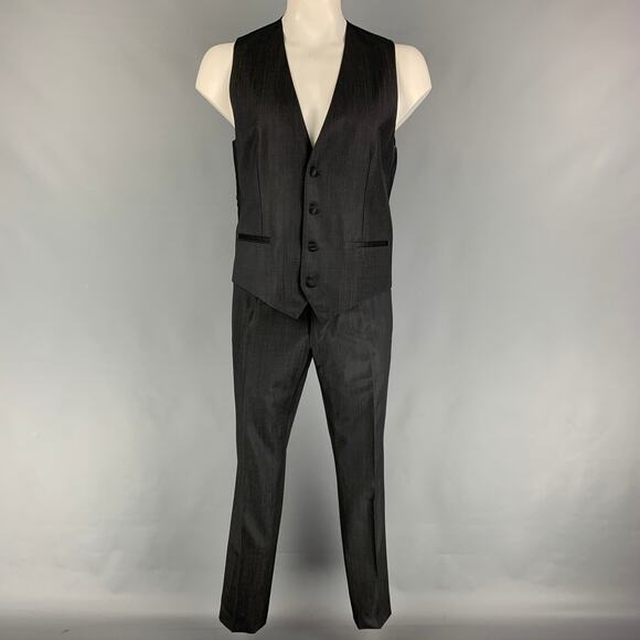 DOLCE & GABBANA Size 42 Regular Charcoal Black Wool Blend Vest Suit - Picture 2 of 8